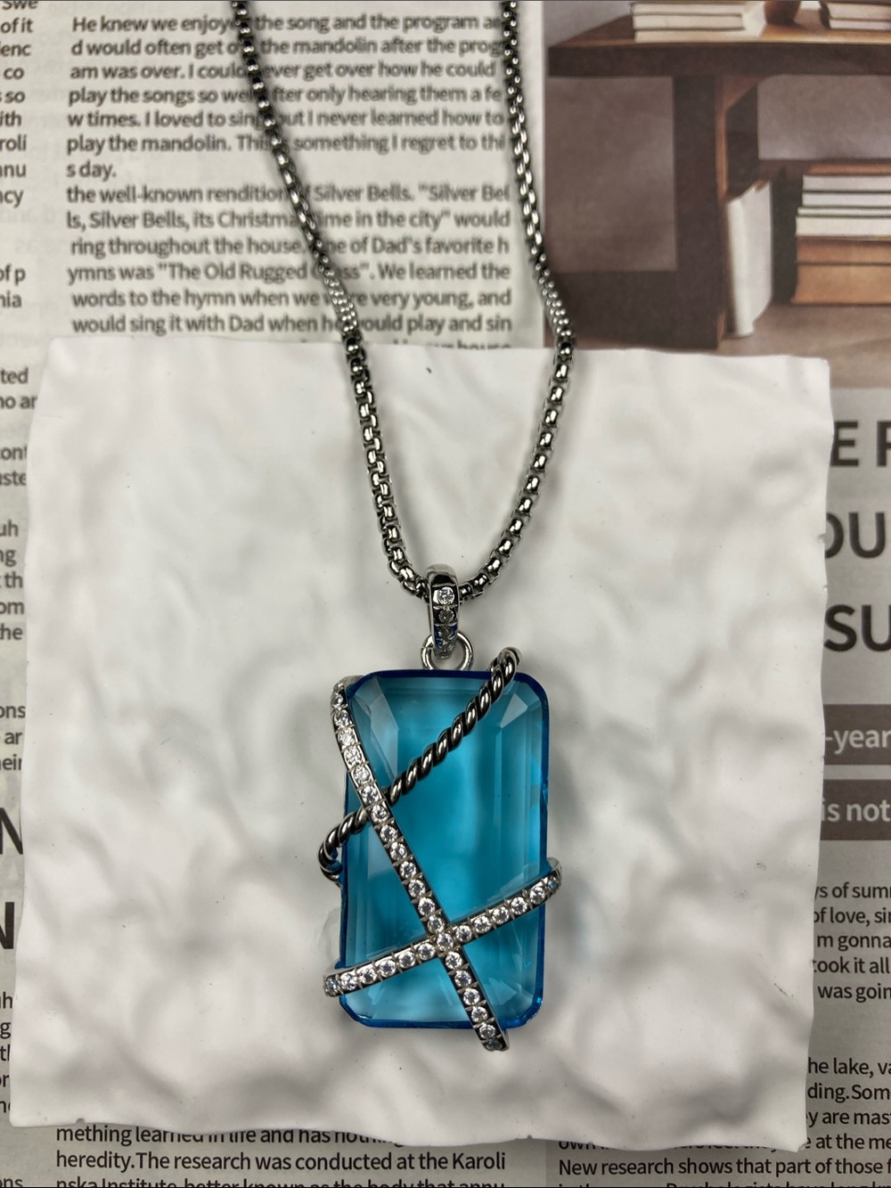Blue Crystal Wrapped Pendant Necklace - Women's Silver-Tone Jewelry
